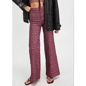 Free People Runaway Floral Flare Pants Plum Sz 12 Boho NWT